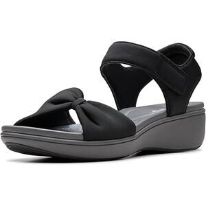NWT Clarks Women’s Breeze Rae Sara Wedge Sandal Black Textile Size 10